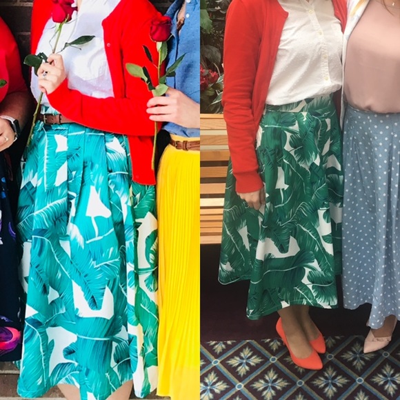 Vintage Palm Leaf Full A-Line Midi Skirt - Picture 2 of 9